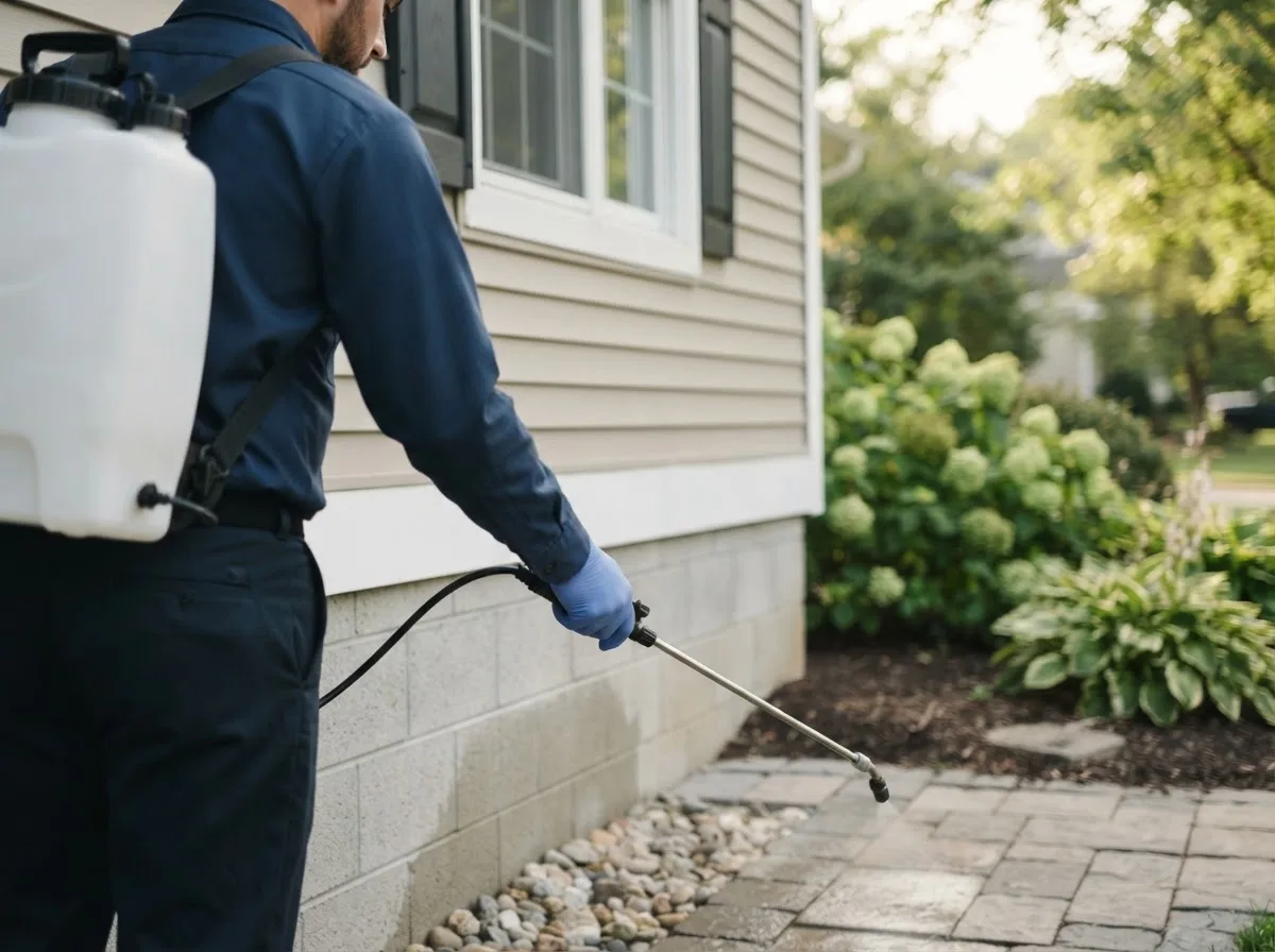 Pest control technician inspecting a home in Monticello, MN